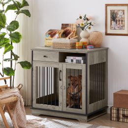 JHX Dog crates; indoor pet crate end tables; decorative wooden kennels with removable trays.(Grey; 32.28''W*22.83''D*33.46''H)