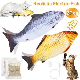 2Pcs Electric Moving Fish Cat Toy Realistic Wagging Fish Catnip Kicker Toy