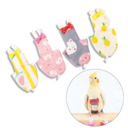 2pcs Parrot Diaper with Bowtie Cute Colorful Fruit Floral Cockatiel Pigeons Small Medium Large Pet Birds Flight Suit Clothes Washable