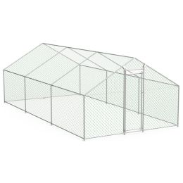 3X6m Large Metal Chicken Coop with Run; with Waterproof Cover for Outdoor Backyard