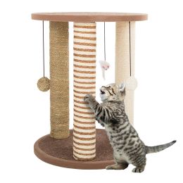 Cat Scratching Post Tower with 3 Scratcher Posts, Carpeted Base Play Area and Perch ï¿½ï¿½ï¿½ Furniture Scratching Deterrent for Indoor Cats