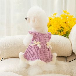 Warm and thickened dog clothes in autumn and winter; bow sweater skirt; dog sweater