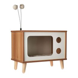 Purr-View Retro TV Cat Condo with Jute Scratching Pad & Washable Mat